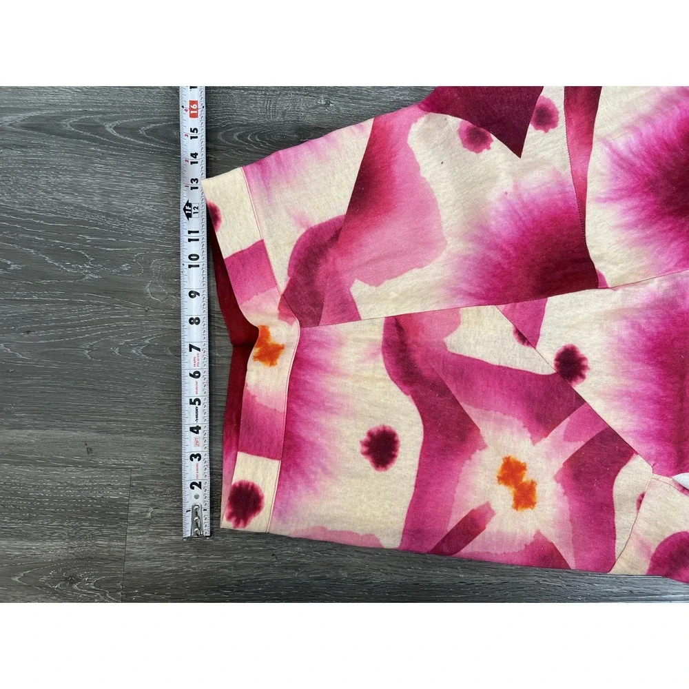 Luagam Pink Floral Abstract Watercolor Print High Slit Midi Skirt Size Small